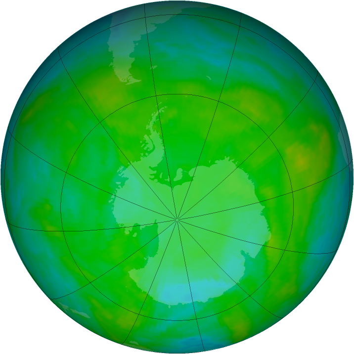 Antarctic ozone map for 27 December 1989